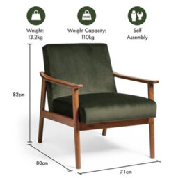 Spinningfield Forest Green Armchair, Velvet Accent Chair For Living Room, Mid-Century Lounge Chair With Rubberwood Legs, Fairfield - thumbnail 6