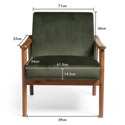 Spinningfield Forest Green Armchair, Velvet Accent Chair For Living Room, Mid-Century Lounge Chair With Rubberwood Legs, Fairfield - thumbnail 7