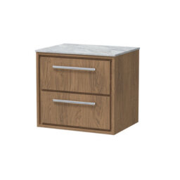 Hudson Reed Lille Wall Hung Two Drawer Contemporary Vanity Unit With Marble Worktop In Antique Oak, 610 X 460mm