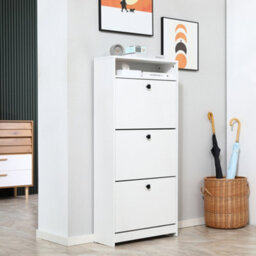 Homcom Shoe Storage Cabinet Footwear Organiser Space-Saving W/ 3 Drawers -White - thumbnail 1