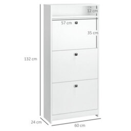 Homcom Shoe Storage Cabinet Footwear Organiser Space-Saving W/ 3 Drawers -White - thumbnail 3