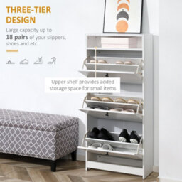 Homcom Shoe Storage Cabinet Footwear Organiser Space-Saving W/ 3 Drawers -White - thumbnail 4
