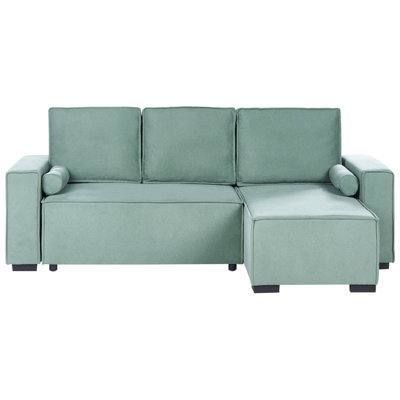 Beliani Corner Sofa Bed 3 Seater Edane Fabric Light Green With Storage Left Hand - image 1