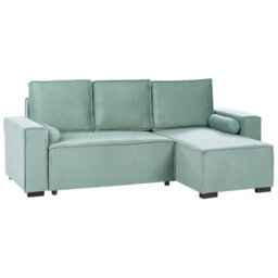 Beliani Corner Sofa Bed 3 Seater Edane Fabric Light Green With Storage Left Hand - thumbnail 4