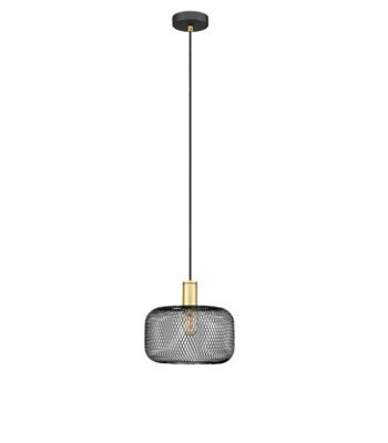 Luminosa Lighting Luminosa Osiris Wire Frame Pendant Ceiling Light Matt Black And Gold Paint E27 - Uk Stock - image 1