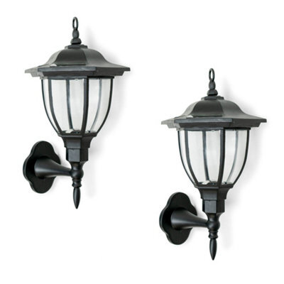 Valuelights Pack Of 2 Traditional Black Lantern Solar Wall Lights Outdoor Garden Fence Solar Lights - image 1