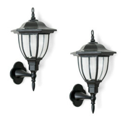 Valuelights Pack Of 2 Traditional Black Lantern Solar Wall Lights Outdoor Garden Fence Solar Lights - thumbnail 1