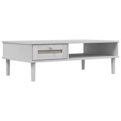 Berkfield Modern Coffee Table Senja Rattan Look White 100X55X33 Cm Solid Wood - image 1