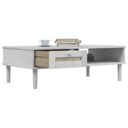 Berkfield Modern Coffee Table Senja Rattan Look White 100X55X33 Cm Solid Wood - thumbnail 4