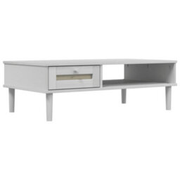 Berkfield Modern Coffee Table Senja Rattan Look White 100X55X33 Cm Solid Wood