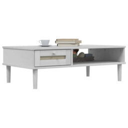 Berkfield Modern Coffee Table Senja Rattan Look White 100X55X33 Cm Solid Wood - thumbnail 3