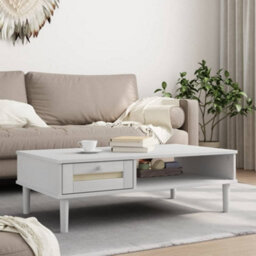 Berkfield Modern Coffee Table Senja Rattan Look White 100X55X33 Cm Solid Wood - thumbnail 2