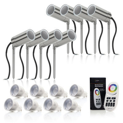 Auraglow Stainless Steel Gu10 Holder Garden Spike Light - Colour Changing - 8 Pack - image 1