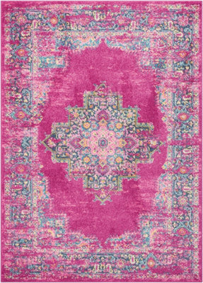 Fuchsia Persian Rug, Luxurious Floral Rug, Stain-Resistant Traditional Rug For Bedroom, & Dining Room-114Cm X 175Cm - image 1