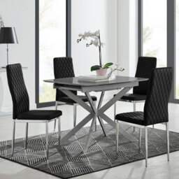 Furniturebox Uk Lira 100Cm Grey Metal Extending Dining Table & 4 Black Velvet Milan Chairs - thumbnail 1