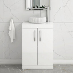 Royal Bathrooms Turin 500mm Freestanding Bathroom Vanity Unit With Sink 2 Door Gloss White & Milan Countertop Basin - thumbnail 1