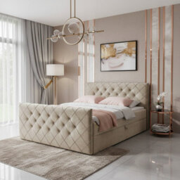 Malaga M Bedroom Upholstered Bed Mdf Laminated Board Hr Foam Bonell Spring Wooden Frame With Topper 140X200 Beige