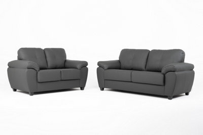 Lugo 3+2 Sofa Set Faux Leather Grey - image 1