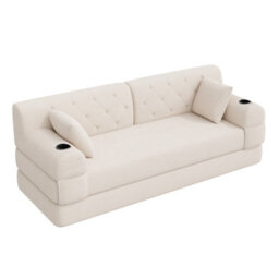 Matteo 3-Seater Beige Corduroy Sofa Bed With High Back, Metal Frame, Foam Filling & Storage Pockets - thumbnail 9