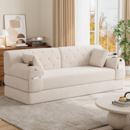 Matteo 3-Seater Beige Corduroy Sofa Bed With High Back, Metal Frame, Foam Filling & Storage Pockets - thumbnail 8