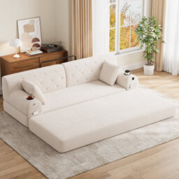 Matteo 3-Seater Beige Corduroy Sofa Bed With High Back, Metal Frame, Foam Filling & Storage Pockets - thumbnail 1
