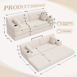 Matteo 3-Seater Beige Corduroy Sofa Bed With High Back, Metal Frame, Foam Filling & Storage Pockets - thumbnail 2
