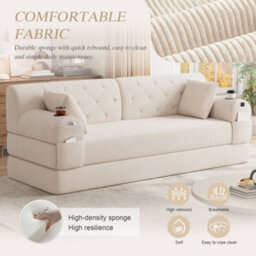 Matteo 3-Seater Beige Corduroy Sofa Bed With High Back, Metal Frame, Foam Filling & Storage Pockets - thumbnail 5