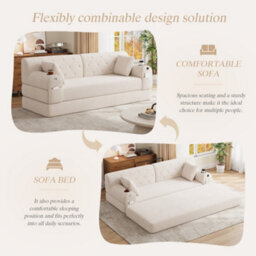 Matteo 3-Seater Beige Corduroy Sofa Bed With High Back, Metal Frame, Foam Filling & Storage Pockets - thumbnail 3