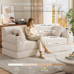 Matteo 3-Seater Beige Corduroy Sofa Bed With High Back, Metal Frame, Foam Filling & Storage Pockets - thumbnail 6