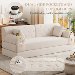 Matteo 3-Seater Beige Corduroy Sofa Bed With High Back, Metal Frame, Foam Filling & Storage Pockets - thumbnail 7