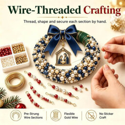 Amorly Diy Christmas Pearl Wreath Kit, Handmade Beaded Holiday Door Decor With Beads, Ribbon And Instructions, Craft Gift (Nativity) - thumbnail 6