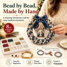 Amorly Diy Christmas Pearl Wreath Kit, Handmade Beaded Holiday Door Decor With Beads, Ribbon And Instructions, Craft Gift (Nativity) - thumbnail 7