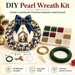 Amorly Diy Christmas Pearl Wreath Kit, Handmade Beaded Holiday Door Decor With Beads, Ribbon And Instructions, Craft Gift (Nativity) - thumbnail 4