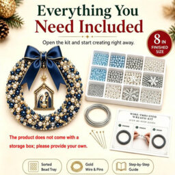 Amorly Diy Christmas Pearl Wreath Kit, Handmade Beaded Holiday Door Decor With Beads, Ribbon And Instructions, Craft Gift (Nativity) - thumbnail 5