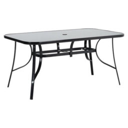 Living And Home Black Rectangular Metallic And Tempered Glass Garden Dinging Table With Parasol Hole Outdoor 150 Cm - thumbnail 2