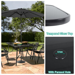 Living And Home Black Rectangular Metallic And Tempered Glass Garden Dinging Table With Parasol Hole Outdoor 150 Cm - thumbnail 6