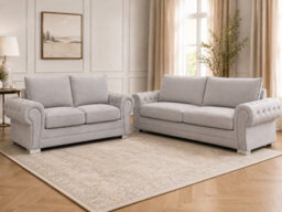 Elegant Verona Plush Velvet Sofa - Silver 3 Plus 2 Set