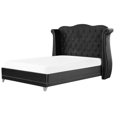 Beliani Bed Velvet Ayette 180 X 200 Cm (Eu Super King) Black - image 1