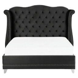Beliani Bed Velvet Ayette 180 X 200 Cm (Eu Super King) Black - thumbnail 4