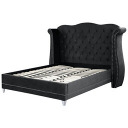 Beliani Bed Velvet Ayette 180 X 200 Cm (Eu Super King) Black - thumbnail 5