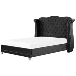 Beliani Bed Velvet Ayette 180 X 200 Cm (Eu Super King) Black - thumbnail 1