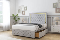 "Comfort Sofia Gold Silver Naples Divan Bed Set 2 Drawers Right Side - 26"" Strutted & 12"" Footboard 4' Small Double" - thumbnail 2