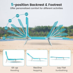Gainoom 2 Pieces Outdoor Folding Chaise Lounge 5-Position Beach Recliner Portable Sun Tanning Chair Camping Cot - thumbnail 7