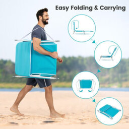 Gainoom 2 Pieces Outdoor Folding Chaise Lounge 5-Position Beach Recliner Portable Sun Tanning Chair Camping Cot - thumbnail 6