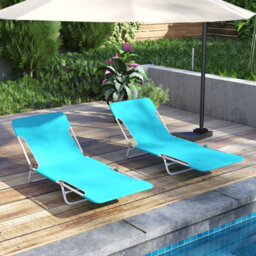 Gainoom 2 Pieces Outdoor Folding Chaise Lounge 5-Position Beach Recliner Portable Sun Tanning Chair Camping Cot - thumbnail 4