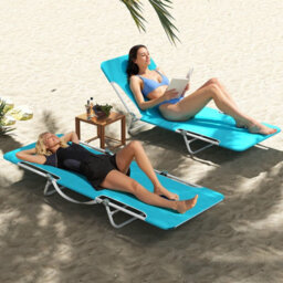Gainoom 2 Pieces Outdoor Folding Chaise Lounge 5-Position Beach Recliner Portable Sun Tanning Chair Camping Cot - thumbnail 3
