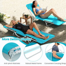 Gainoom 2 Pieces Outdoor Folding Chaise Lounge 5-Position Beach Recliner Portable Sun Tanning Chair Camping Cot - thumbnail 9