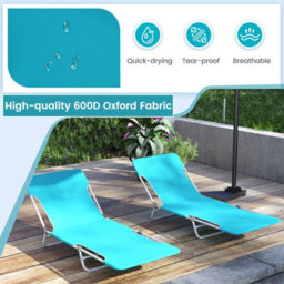 Gainoom 2 Pieces Outdoor Folding Chaise Lounge 5-Position Beach Recliner Portable Sun Tanning Chair Camping Cot - thumbnail 8