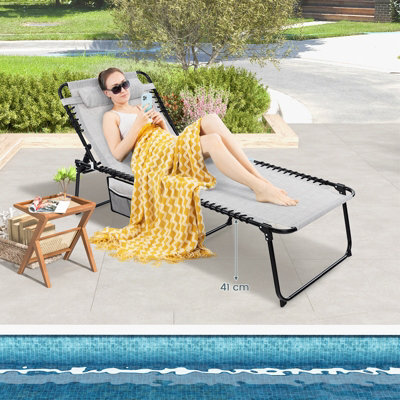 Gainoom Outdoor Oversize Folding Grey Chaise Lounge Portable Patio Garden Sun Lounger - image 1