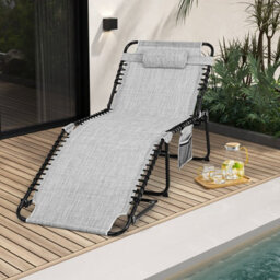 Gainoom Outdoor Oversize Folding Grey Chaise Lounge Portable Patio Garden Sun Lounger - thumbnail 2